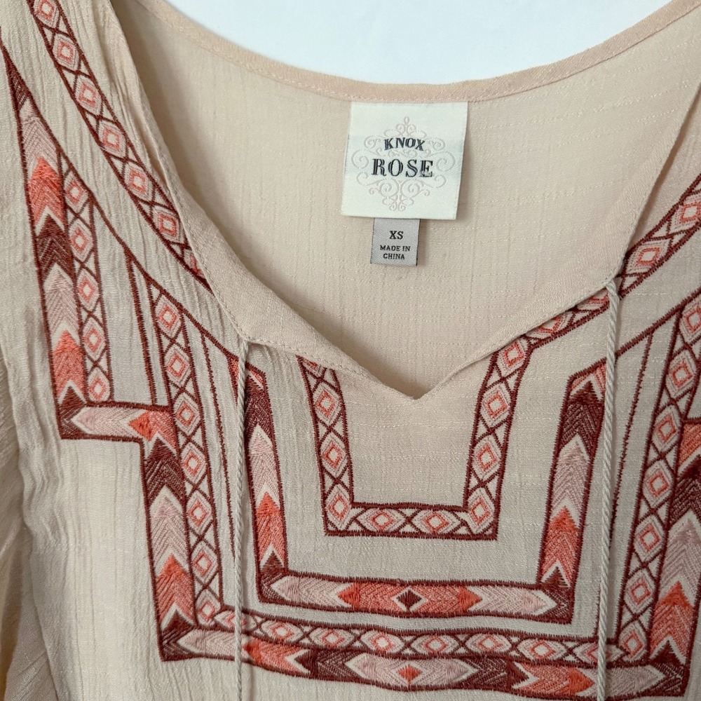 Knox Rose Embroidered XS Pink Blouse Peasant Boho Tassel Ethereal - Picture 4 of 9